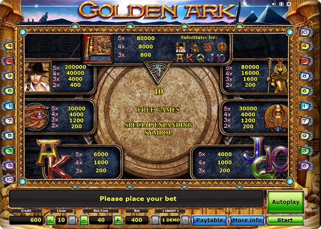 Символы игрового автомата Golden Ark.